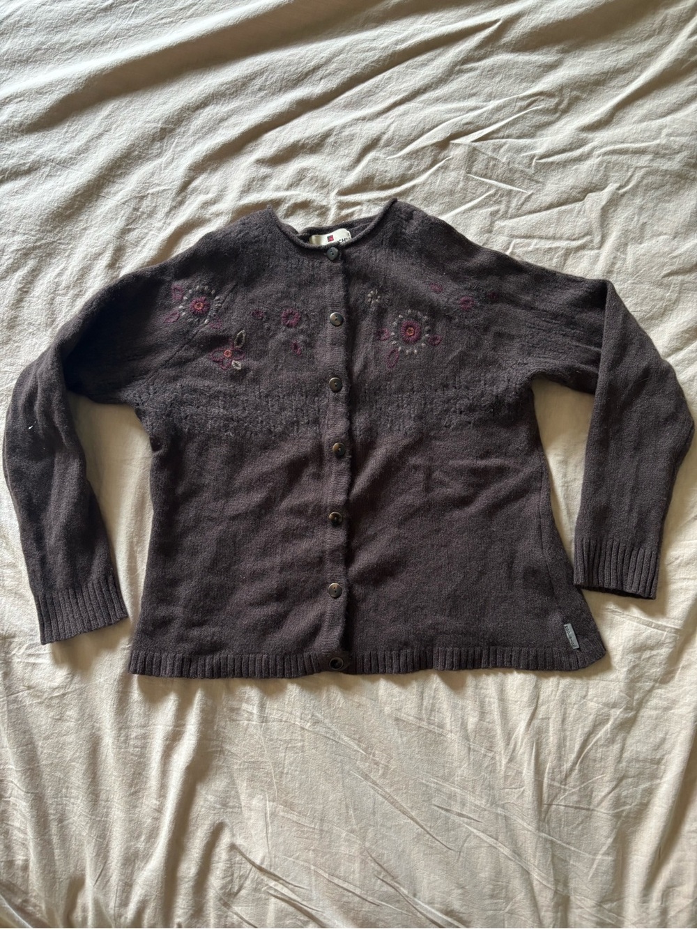 Woolrich Lamb’s Wool Brown Sweater with Floral Embroidery